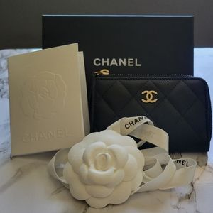 Chanel quilted caviar coin pouch with key ring